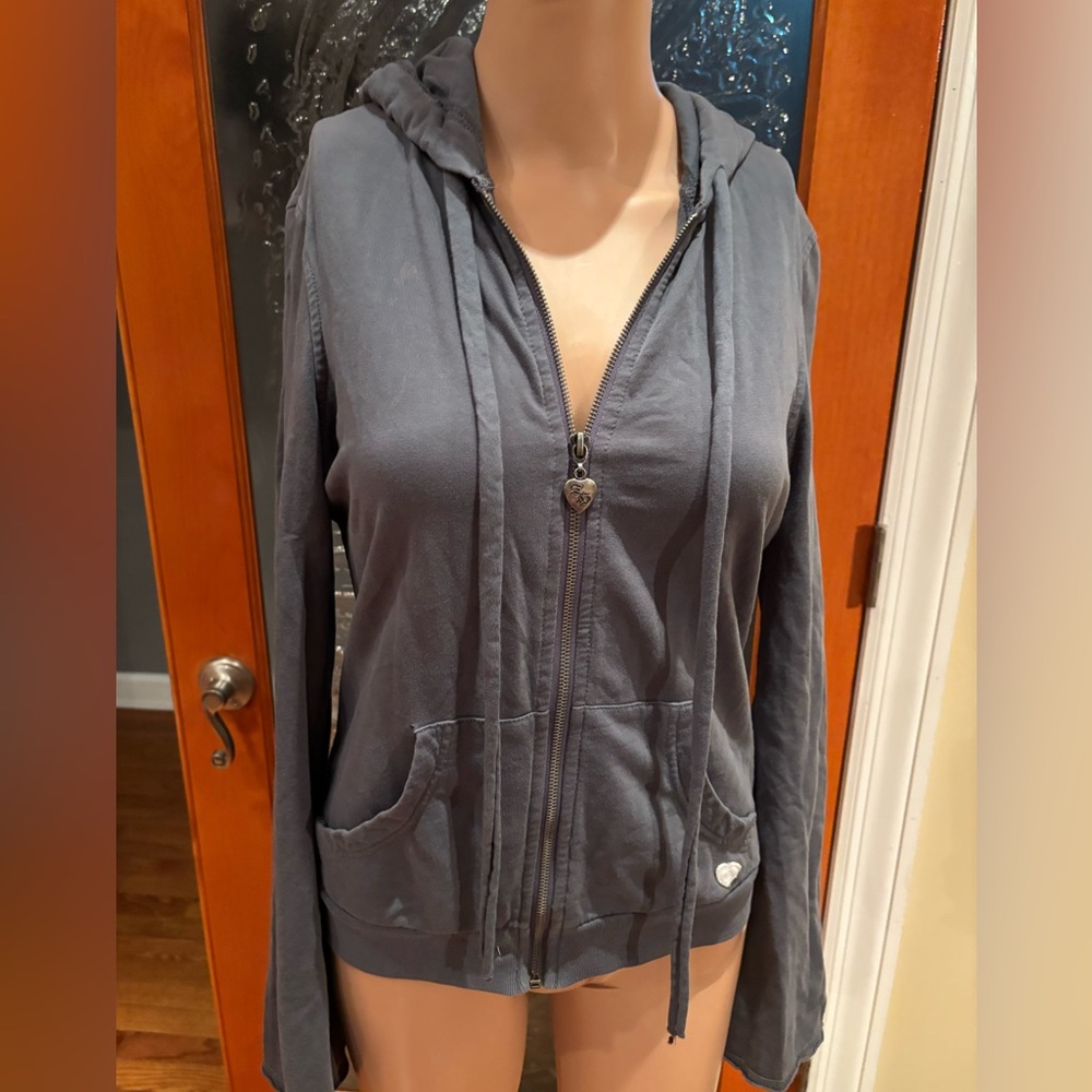 Twisted Heart Gray hoodie with Silver and cream rhinestones cross on back